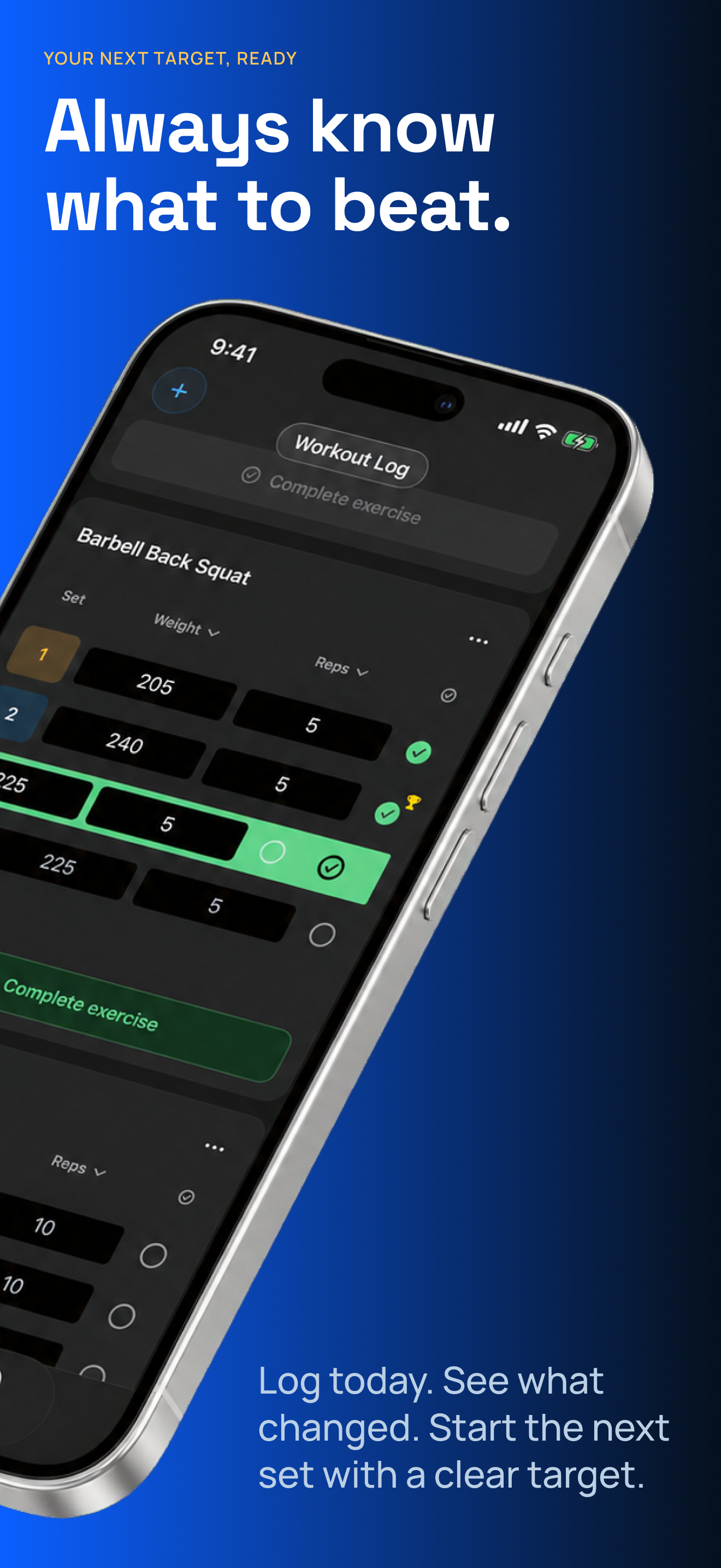 Next Rep finished workout detail showing what to beat next