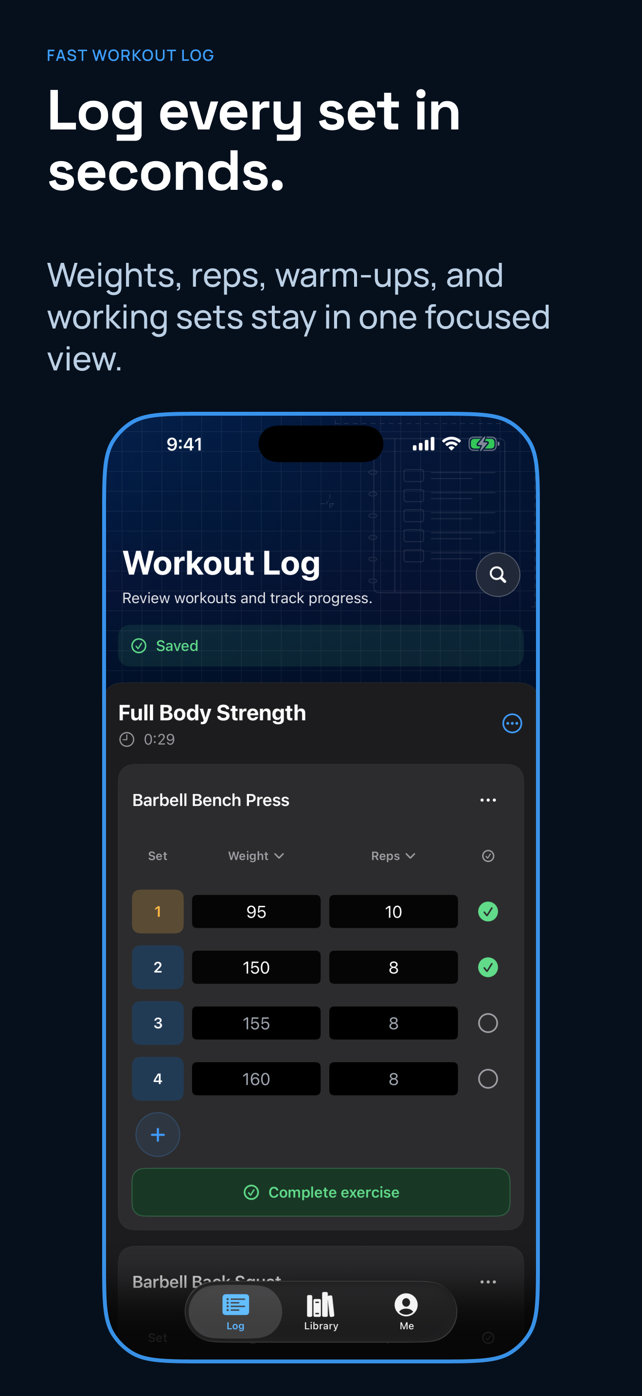 Next Rep fast set logging interface
