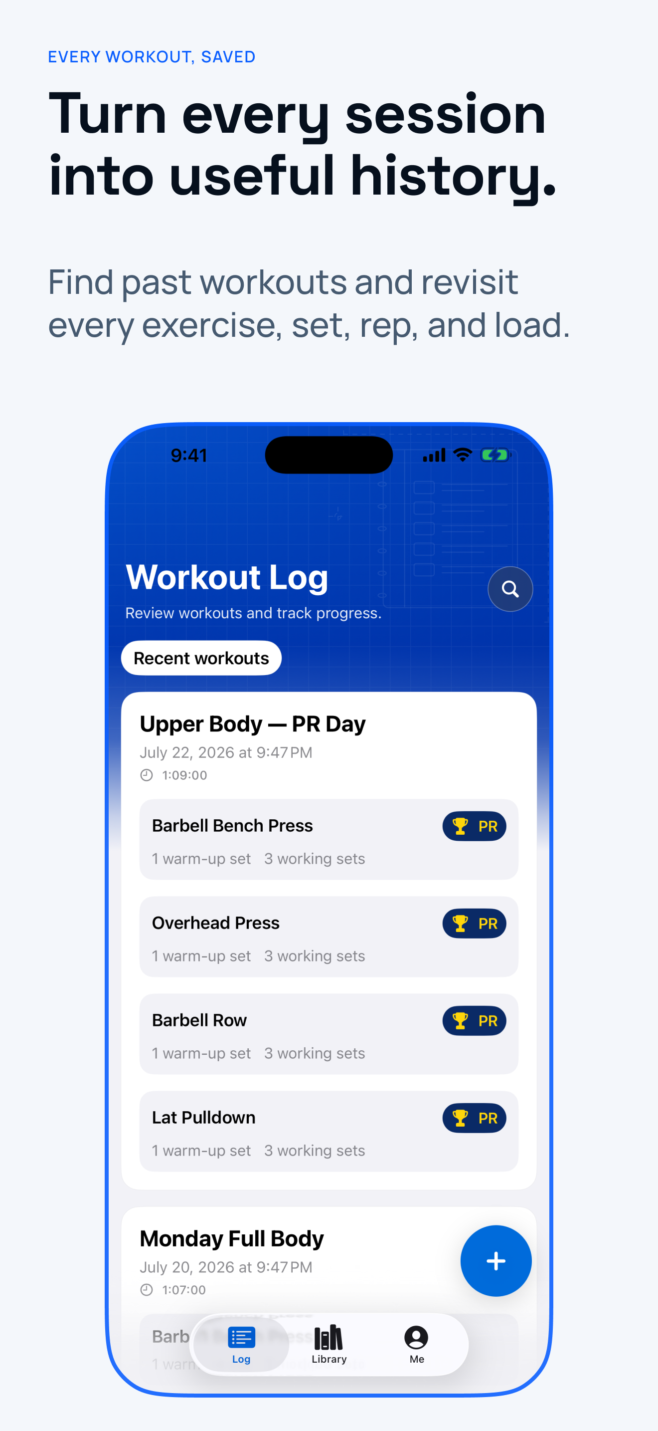 Next Rep completed workout history