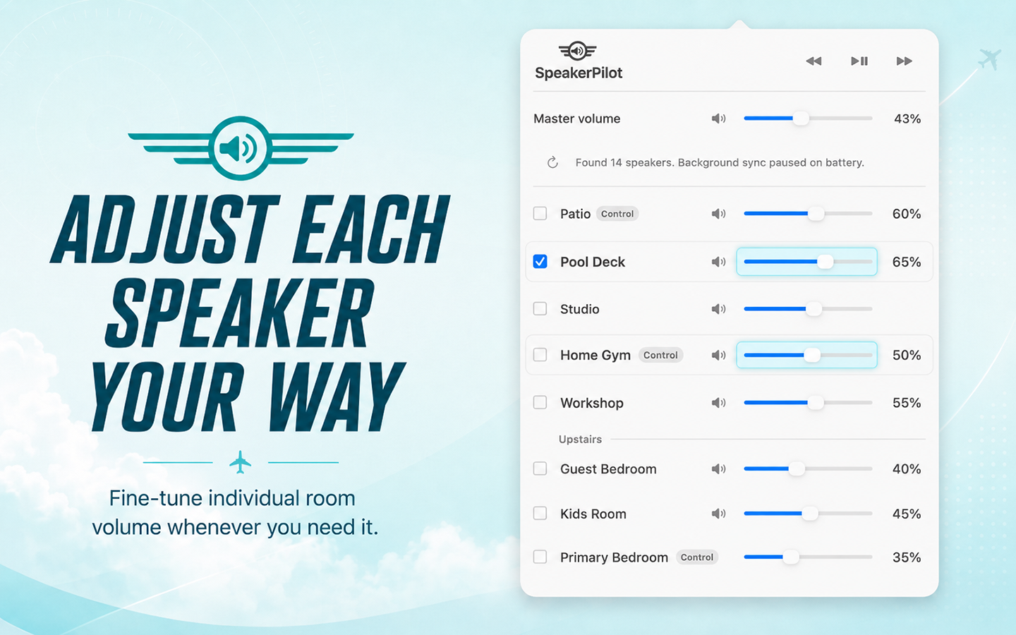 SpeakerPilot volume adjustment controls