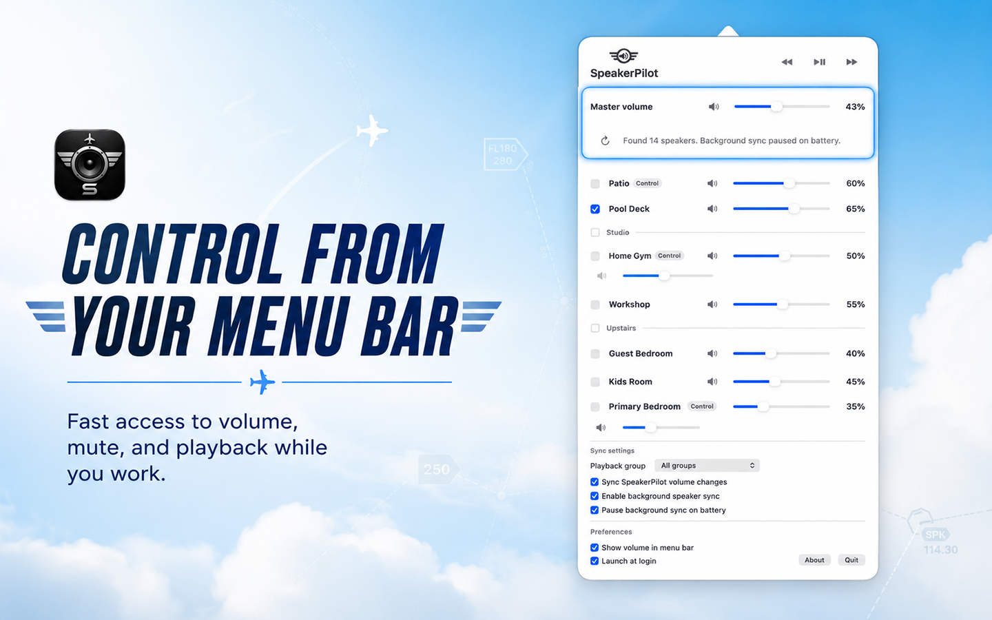 SpeakerPilot menu bar control overview